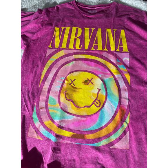 Nirvana Tie-Dye Smiley Face Graphic Tee Pink unisex Large - Picture 4 of 4